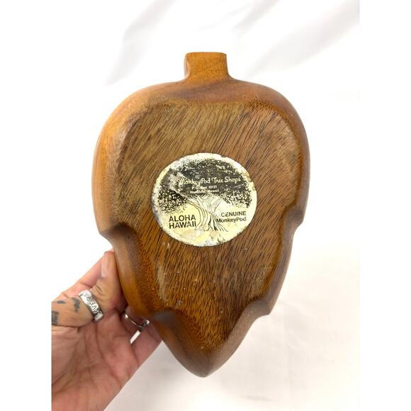 Vintage Monkey Pod Wood Taro Leaf Bowl – House of Monkeypod Hawaii Handcrafted - Picture 4 of 11